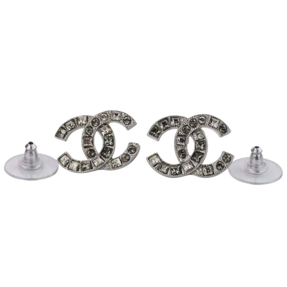 CHANEL Authentic Silver Logo Earrings - Picture 8 of 15
